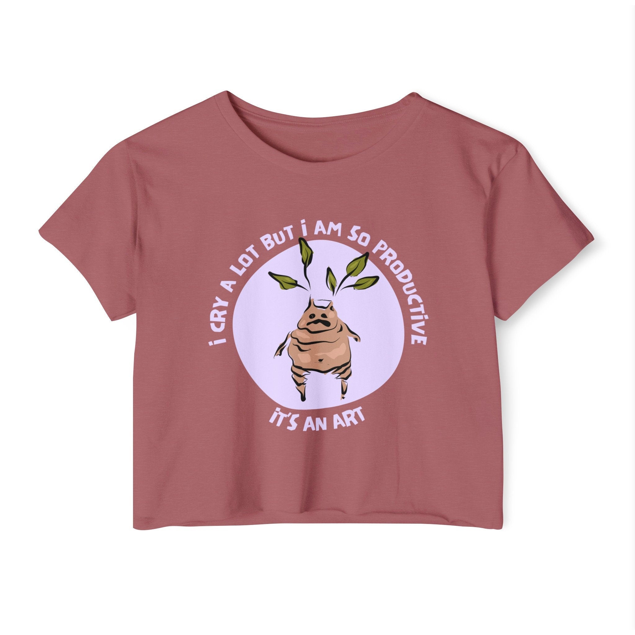 I Cry A Lot, But I Am So Productive Crop Top | Wizard-Inspired Apparel | Funny Motivational Shirt | Magical Plant-Themed Top
