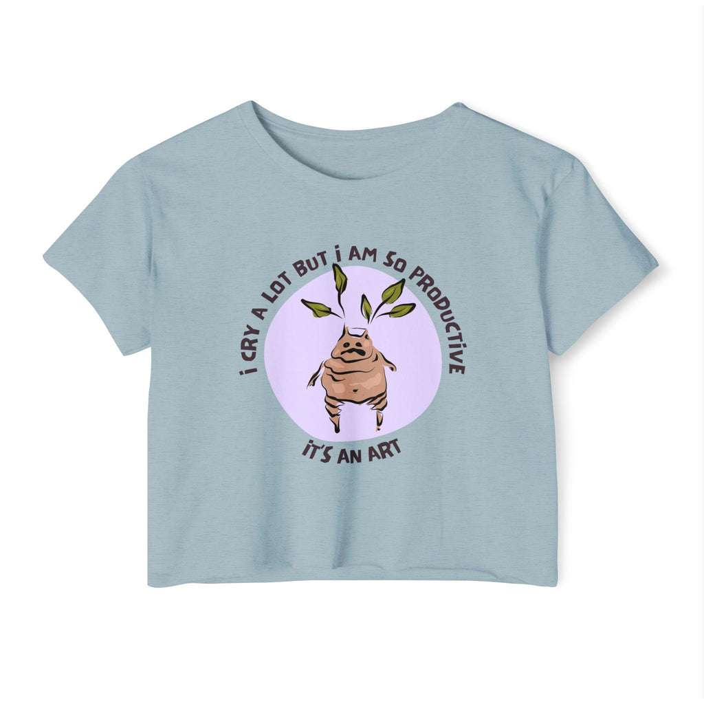 I Cry A Lot, But I Am So Productive Crop Top | Wizard-Inspired Apparel | Funny Motivational Shirt | Magical Plant-Themed Top