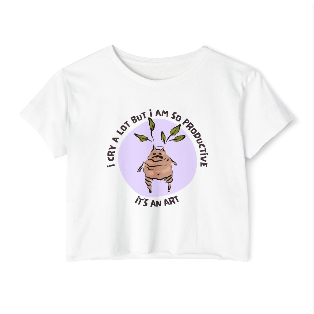 I Cry A Lot, But I Am So Productive Crop Top | Wizard-Inspired Apparel | Funny Motivational Shirt | Magical Plant-Themed Top