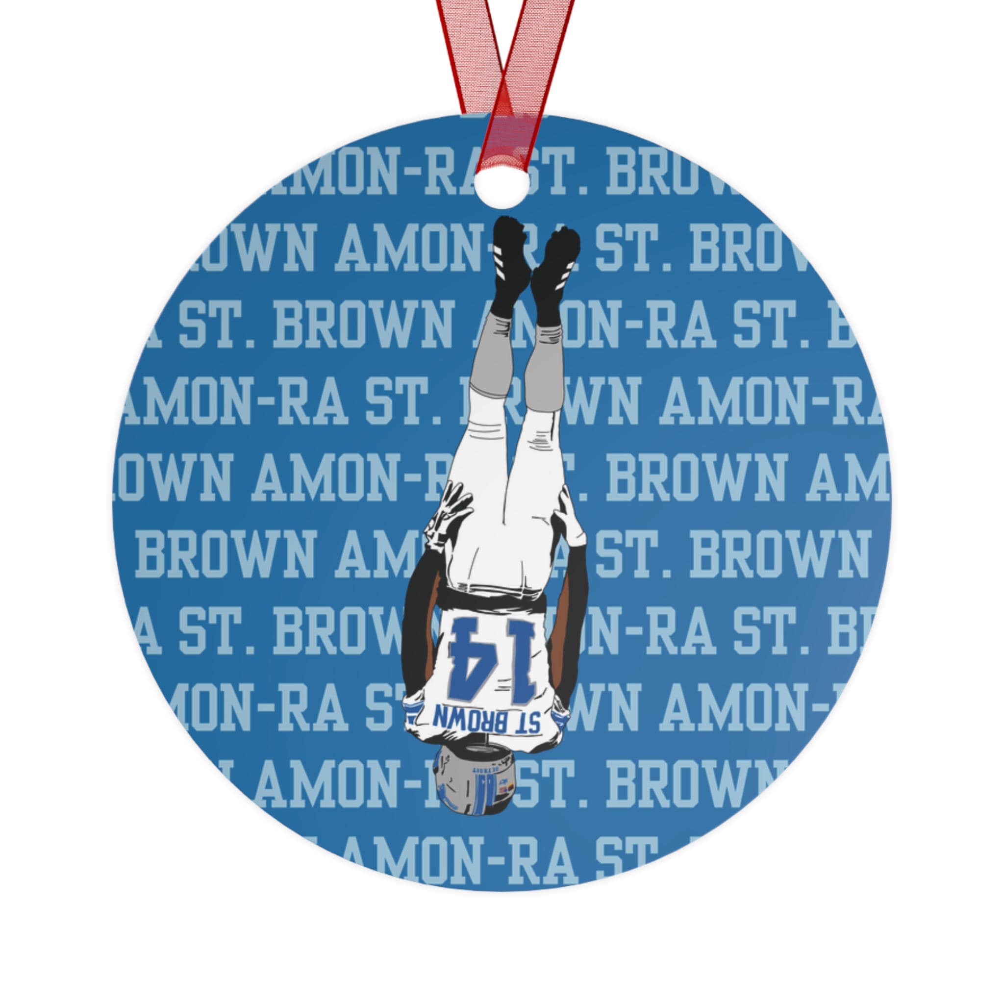Detroit Football End Zone Headstand Celebration Metal Ornament Sports Fan Gift