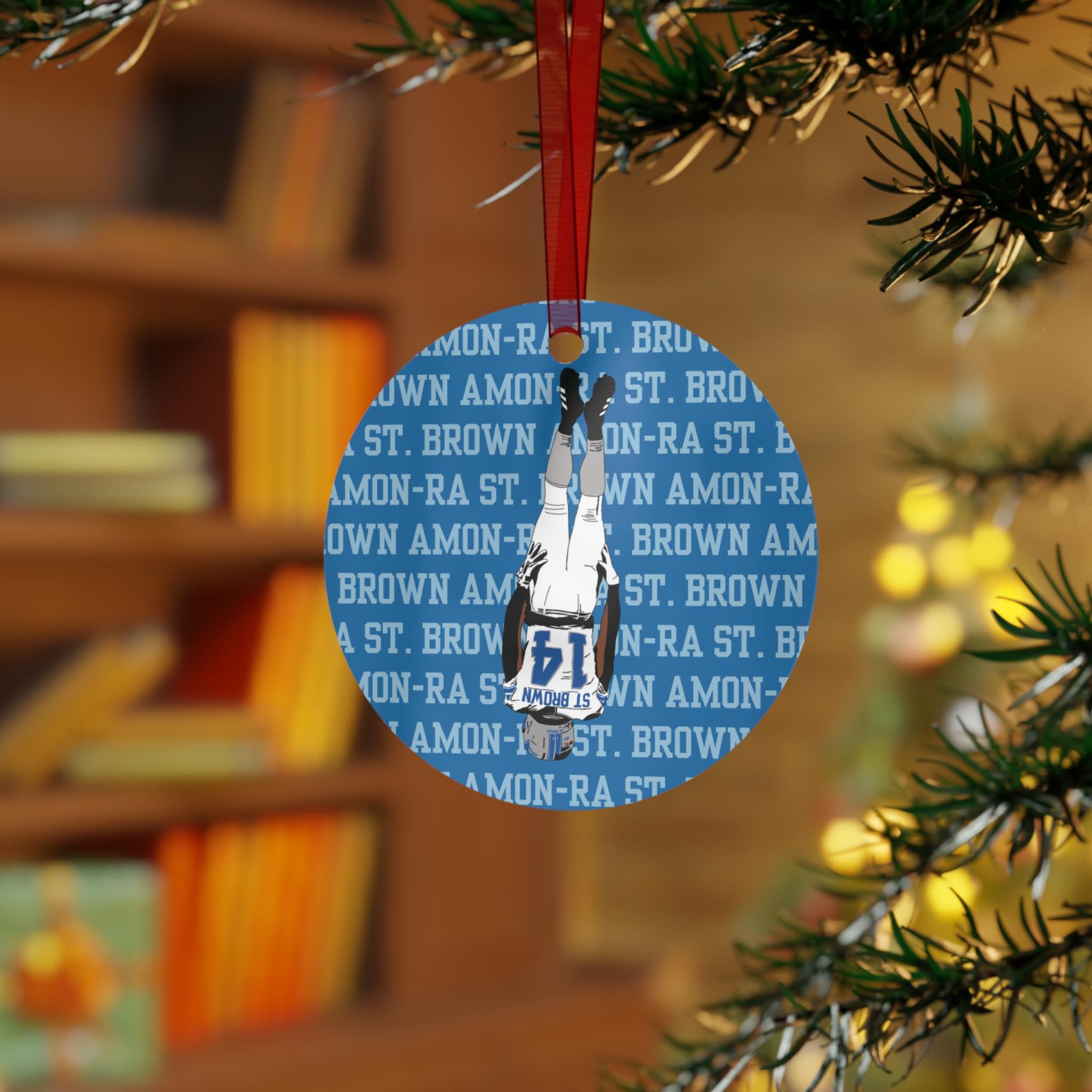 Detroit Football End Zone Headstand Celebration Metal Ornament Sports Fan Gift