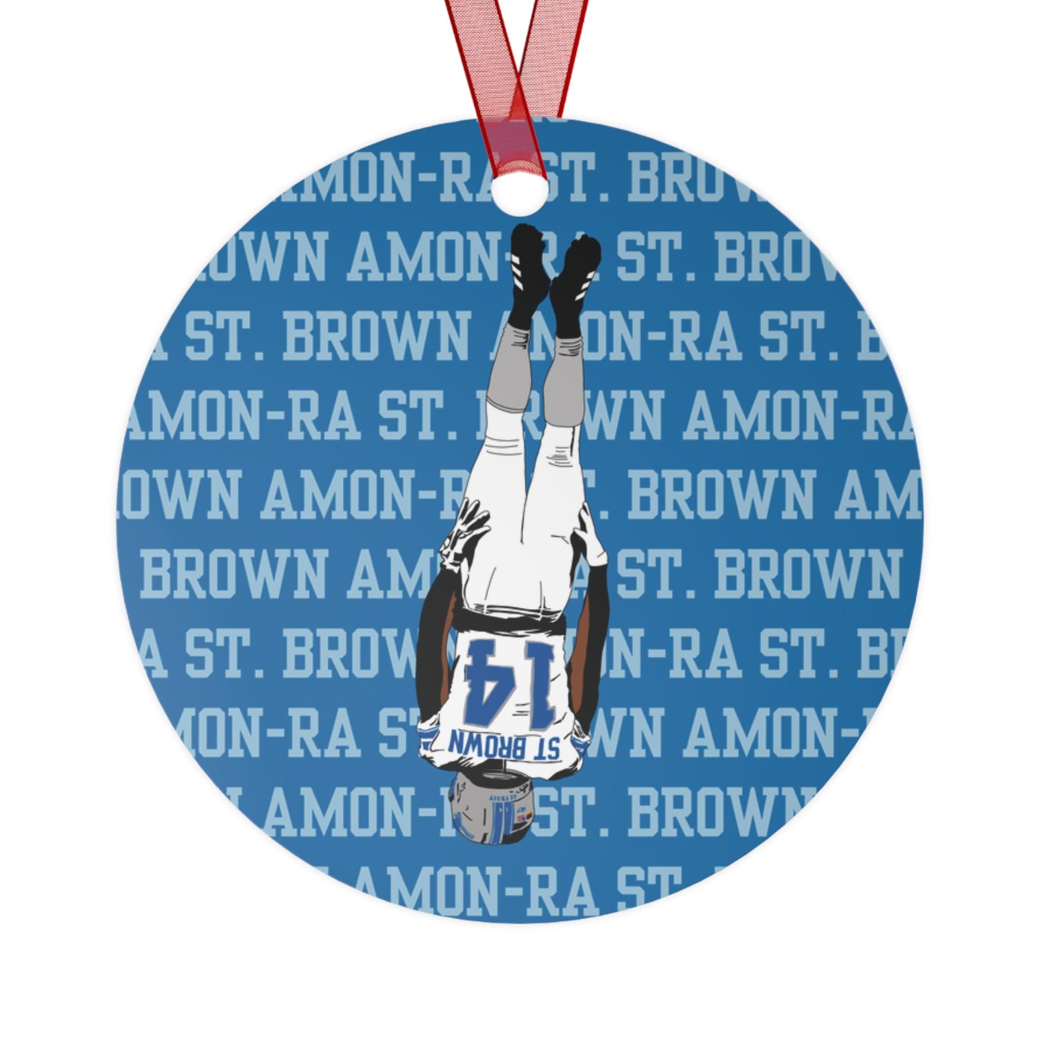 Detroit Football End Zone Headstand Celebration Metal Ornament Sports Fan Gift