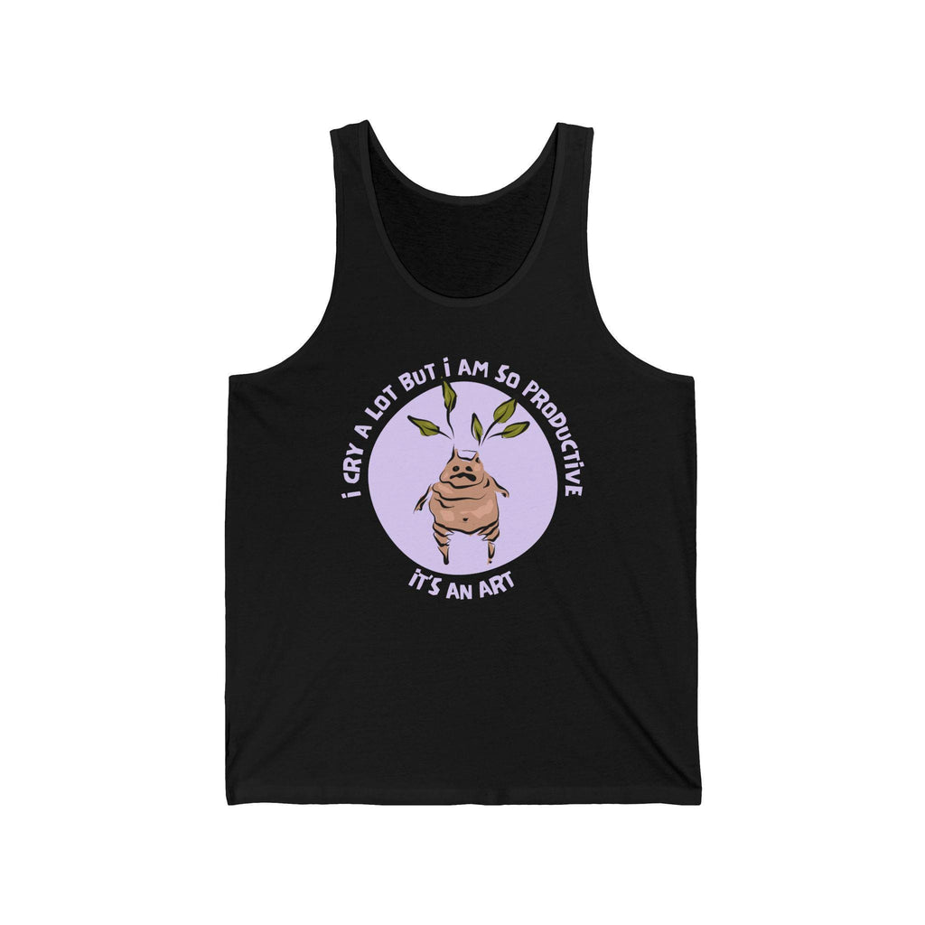 I Cry A Lot, But I Am So Productive Unisex Jersey Tank | Wizard-Inspired Apparel | Funny Motivational Shirt | Magical Plant-Themed Top