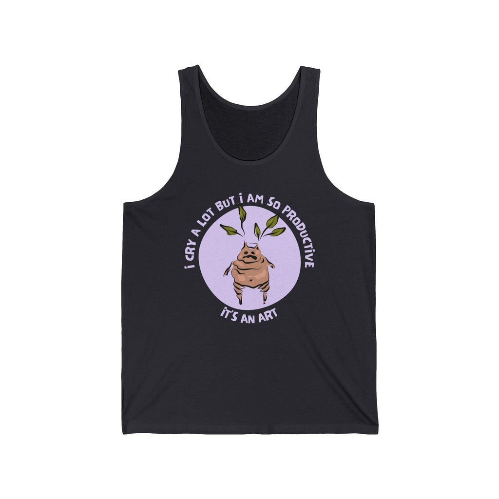 I Cry A Lot, But I Am So Productive Unisex Jersey Tank | Wizard-Inspired Apparel | Funny Motivational Shirt | Magical Plant-Themed Top