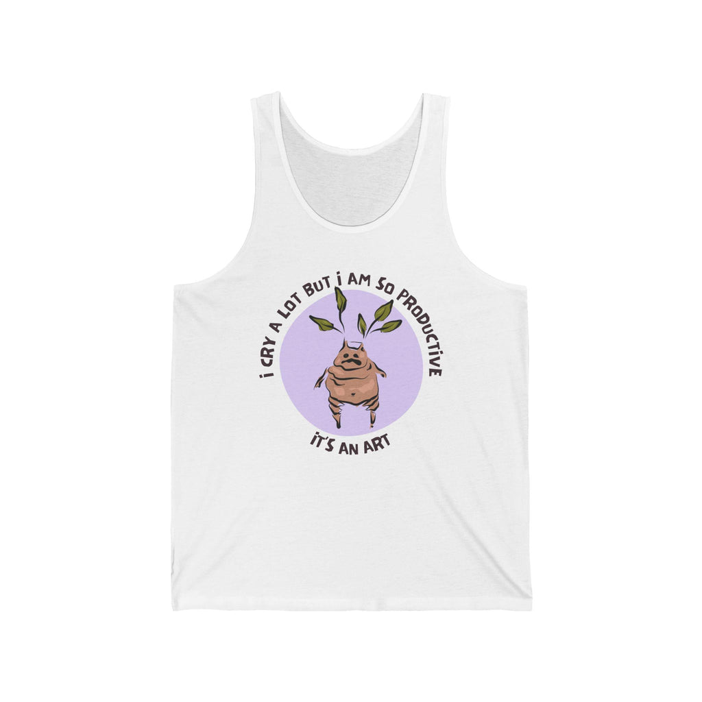 I Cry A Lot, But I Am So Productive Unisex Jersey Tank | Wizard-Inspired Apparel | Funny Motivational Shirt | Magical Plant-Themed Top