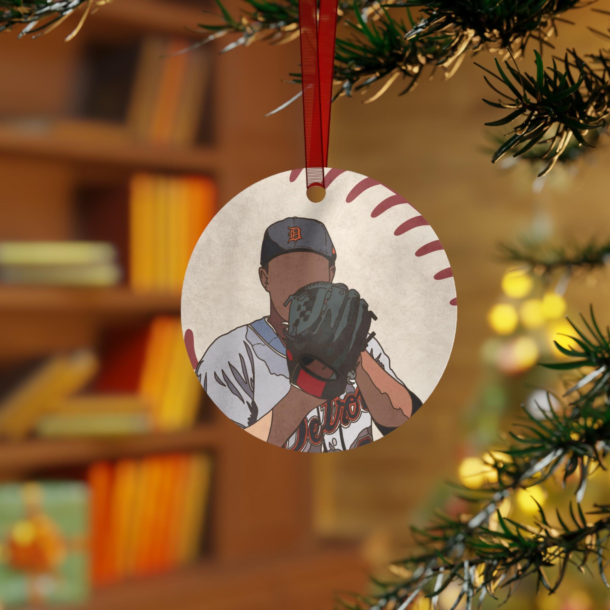 Detroit Baseball Pitching Metal Ornament Sports Fan Gift