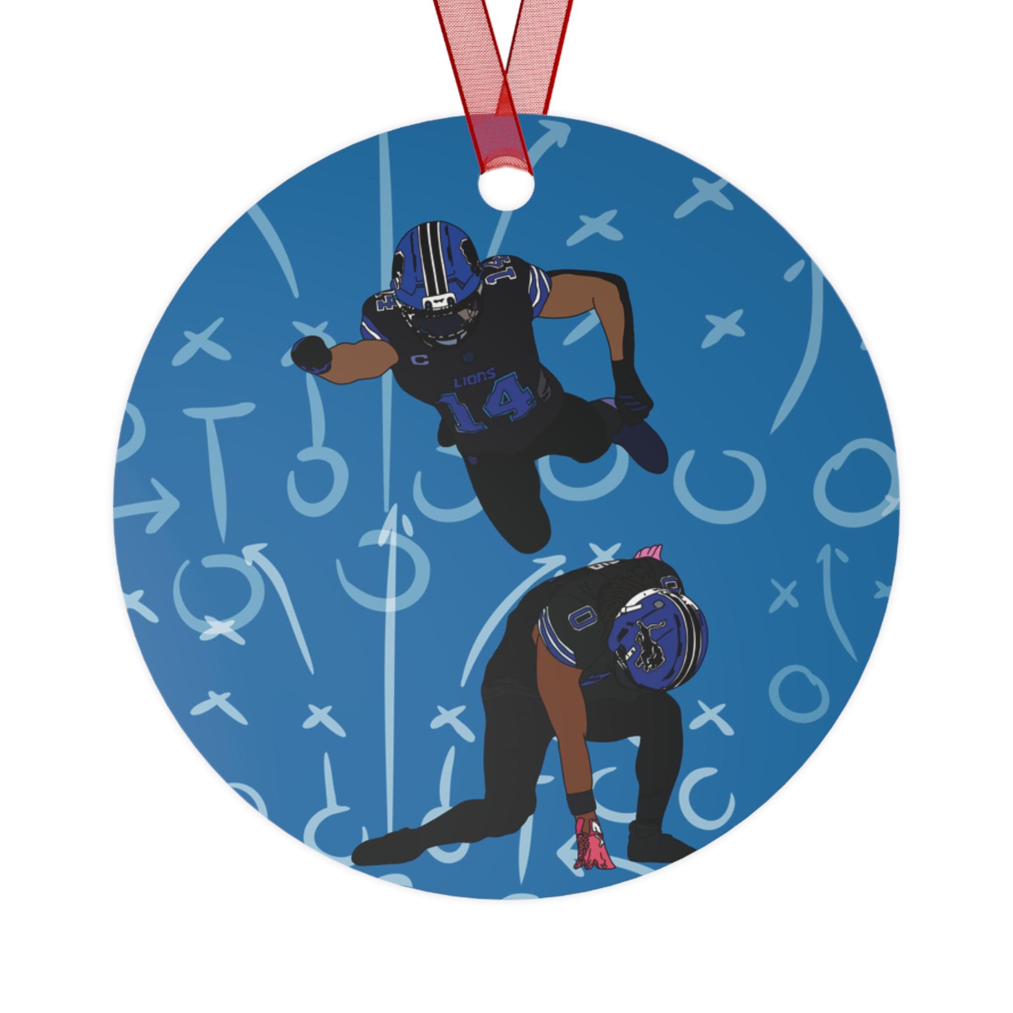 Detroit Football Touchdown Celebration Metal Ornament | Sports Fan Gift
