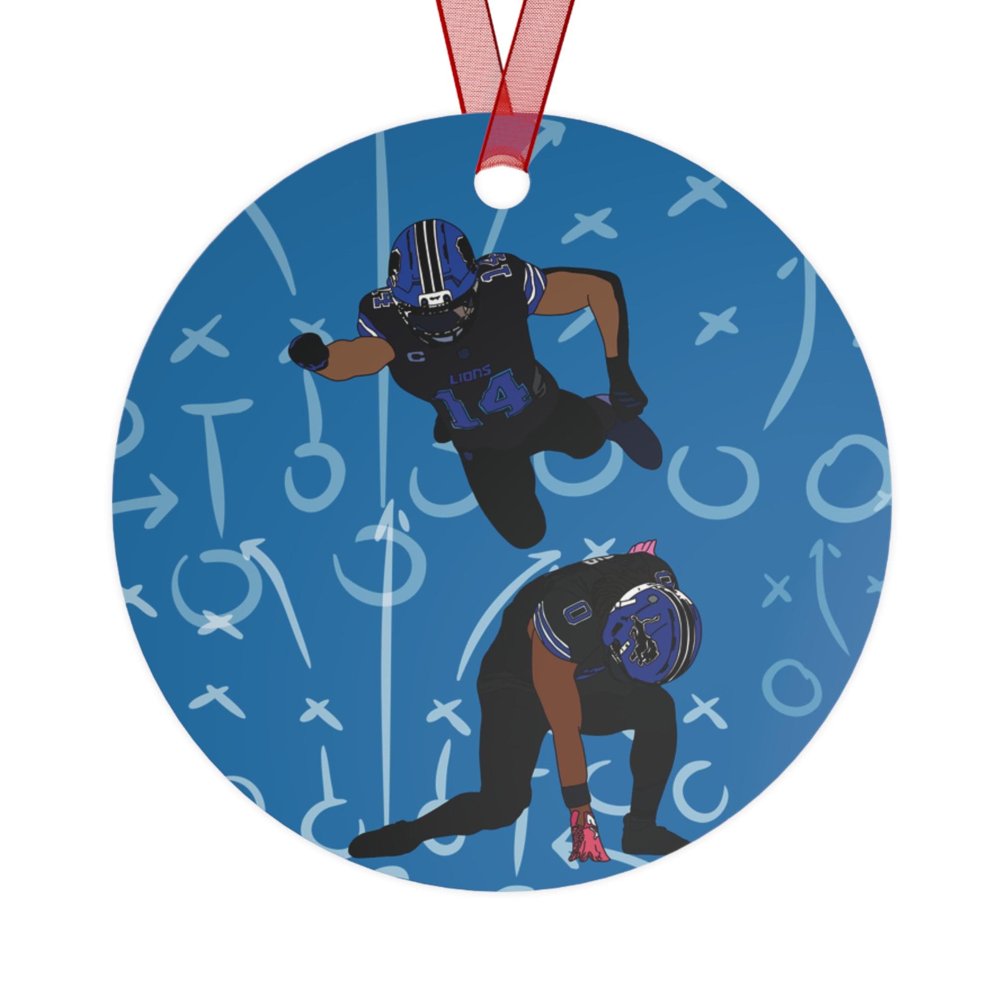 Detroit Football Touchdown Celebration Metal Ornament | Sports Fan Gift